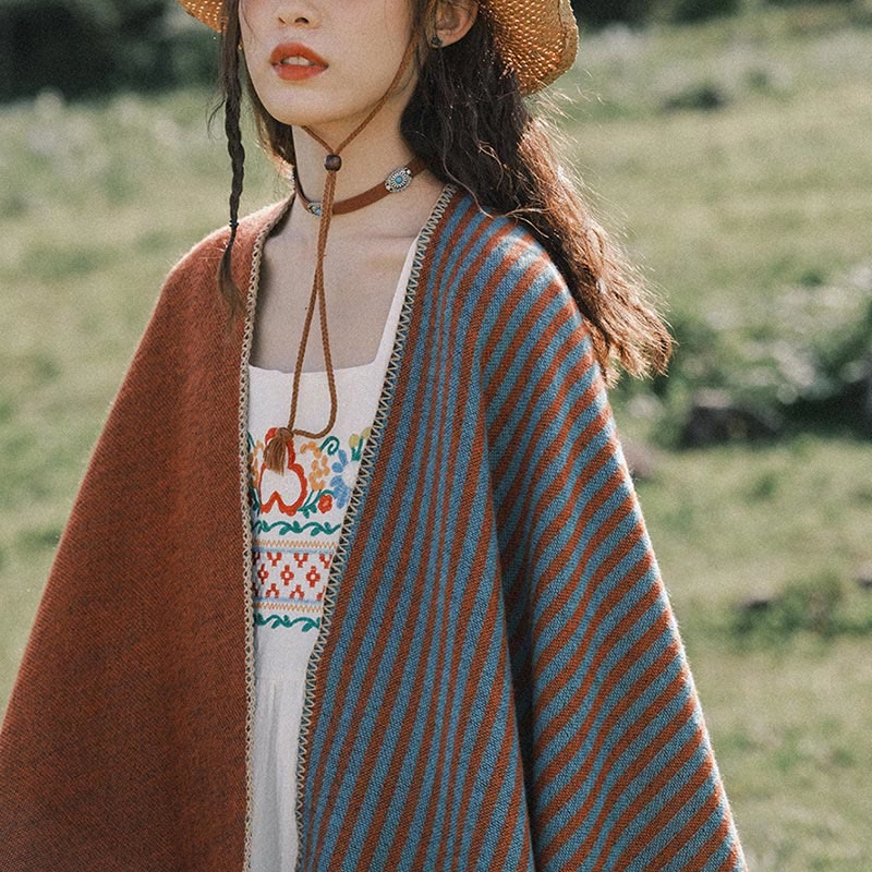 Buddha Stones Tibetan Shawl Striped Diamond Pattern Winter Warm Soft Scarf - image 3