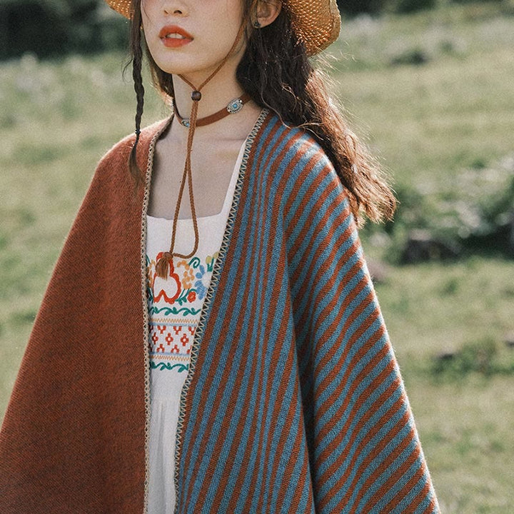 Buddha Stones Tibetan Shawl Striped Diamond Pattern Winter Warm Soft Scarf - image 3