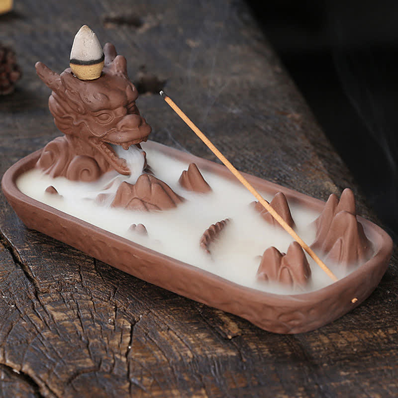 Buddha Stones Dragon Mountain Strength Ceramic Incense Burner Decoration - Brown - image 14