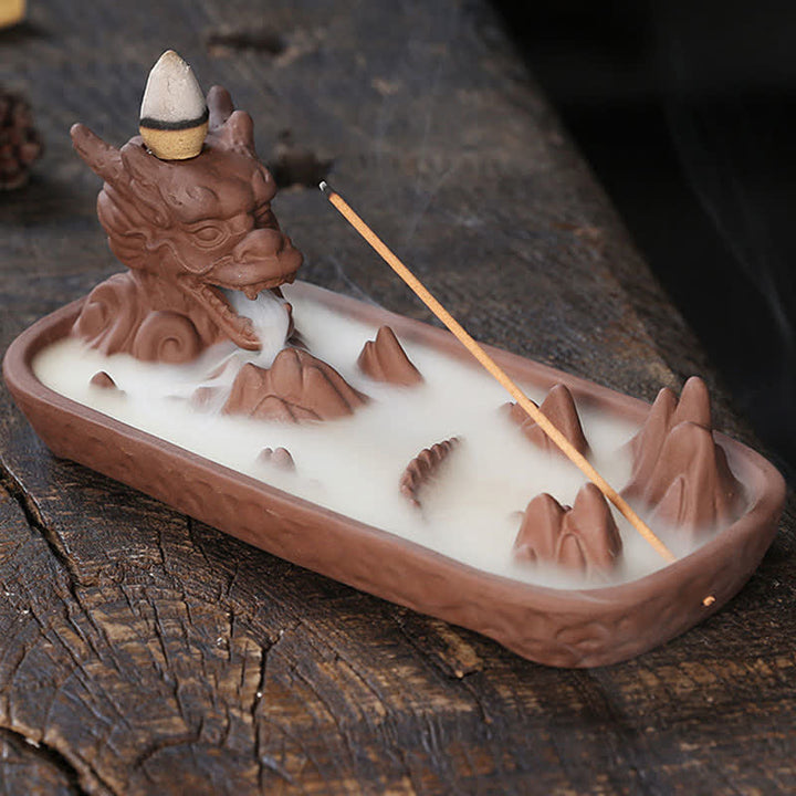 Buddha Stones Dragon Mountain Strength Ceramic Incense Burner Decoration - Brown - image 14