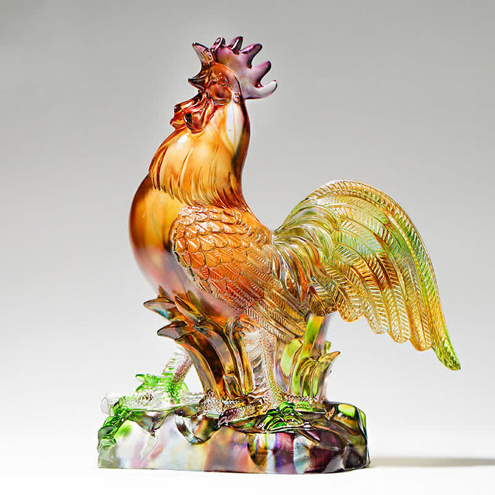 Buddha Stones Handmade Liuli Crystal Rooster Art Piece Home Decoration - image 0