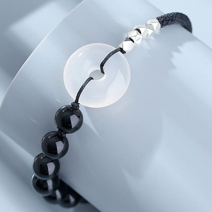 Buddha Stones 925 Sterling Silver Black Obsidian Agate Peace Buckle Strength Bracelet - image 7