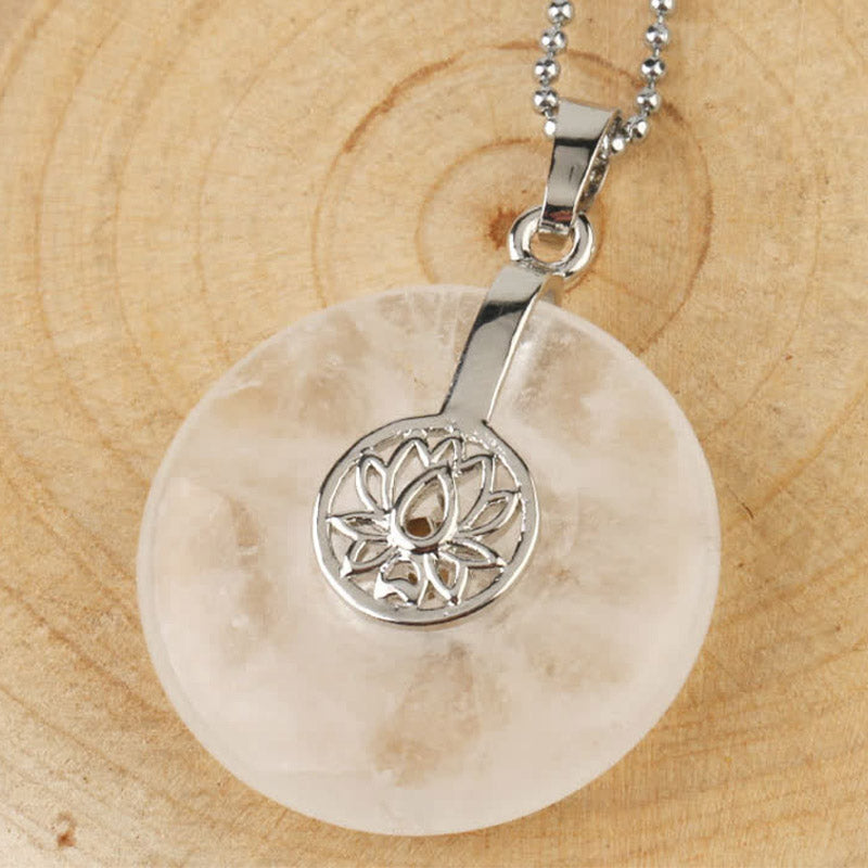 Buddha Stones Various Crystal Amethyst Pink Crystal Lotus Healing Necklace Pendant - White Crystal - image 20
