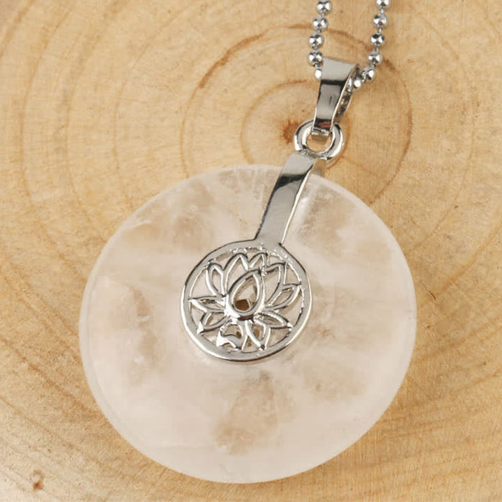 Buddha Stones Various Crystal Amethyst Pink Crystal Lotus Healing Necklace Pendant - White Crystal - image 20