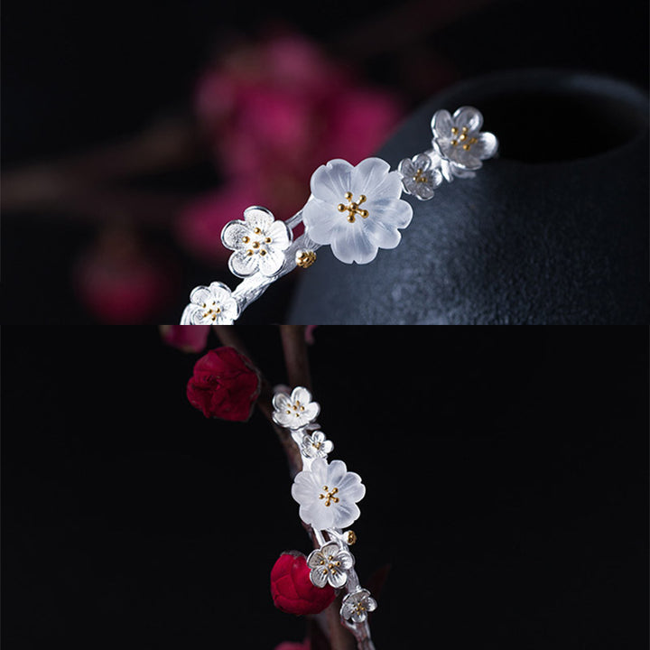 Buddha Stones 925 Sterling Silver Plum Flower Blessing Bracelet Adjustable Bangle - image 5