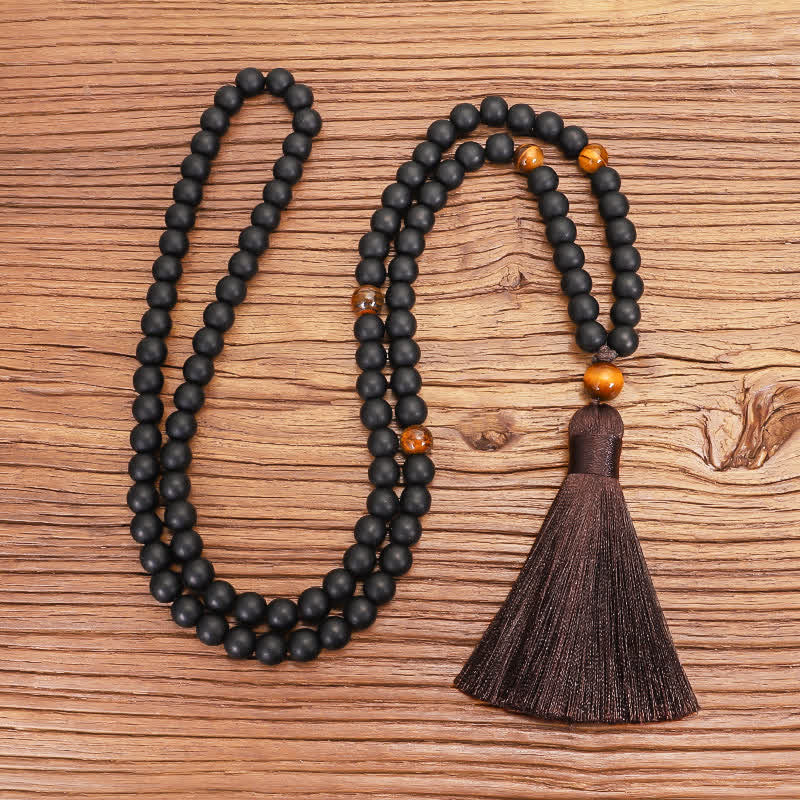 Buddha Stones 108 Mala Beads Frosted Stone Tiger Eye Balance Bracelet Necklace Pendant - image 6