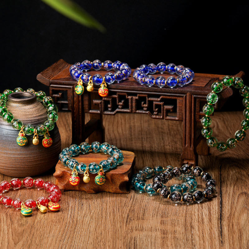 Buddha Stones Gold Swallowing Beast Family Charm Luminous Fluorescent Liuli Glass Bead Success Bracelet - image 0