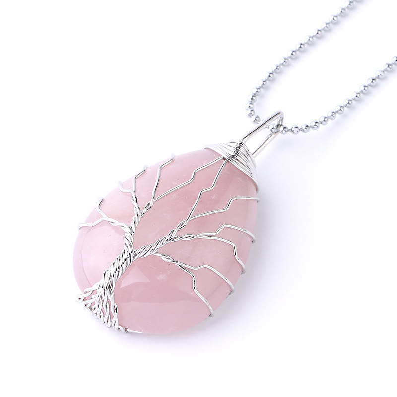 Buddha Stones Natural Quartz Crystal Tree Of Life Healing Energy Necklace Pendant - Pink Crystal Silver Tree - image 38