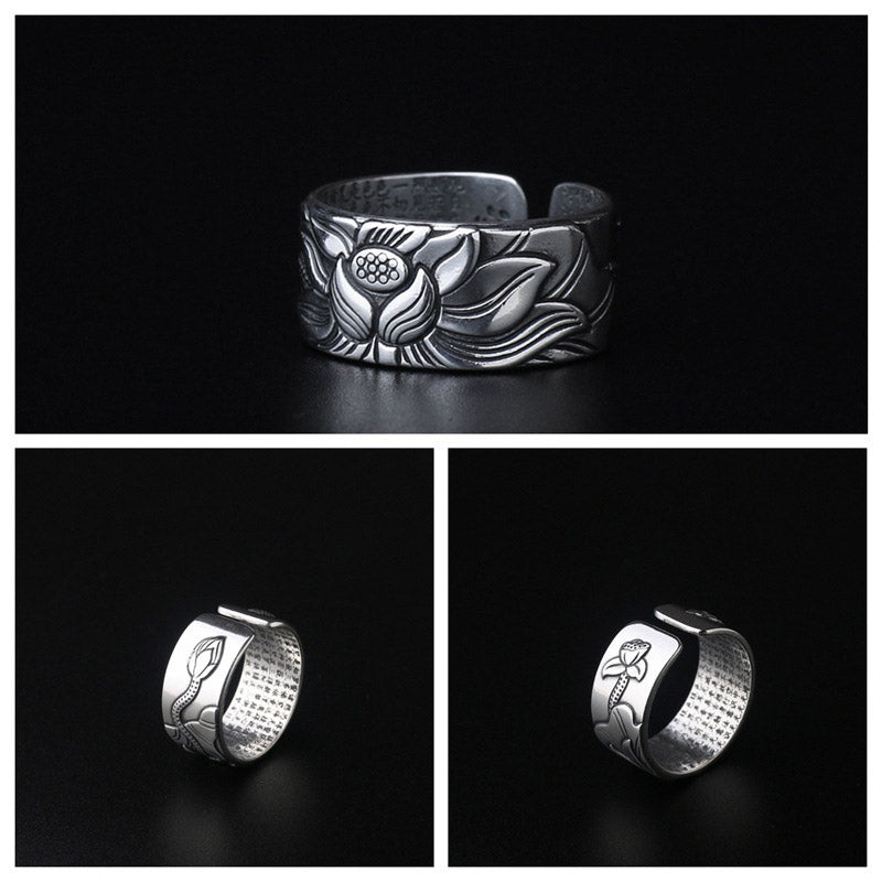 Buddha Stones Tibetan Lotus White Copper Enlightenment Ring - image 5