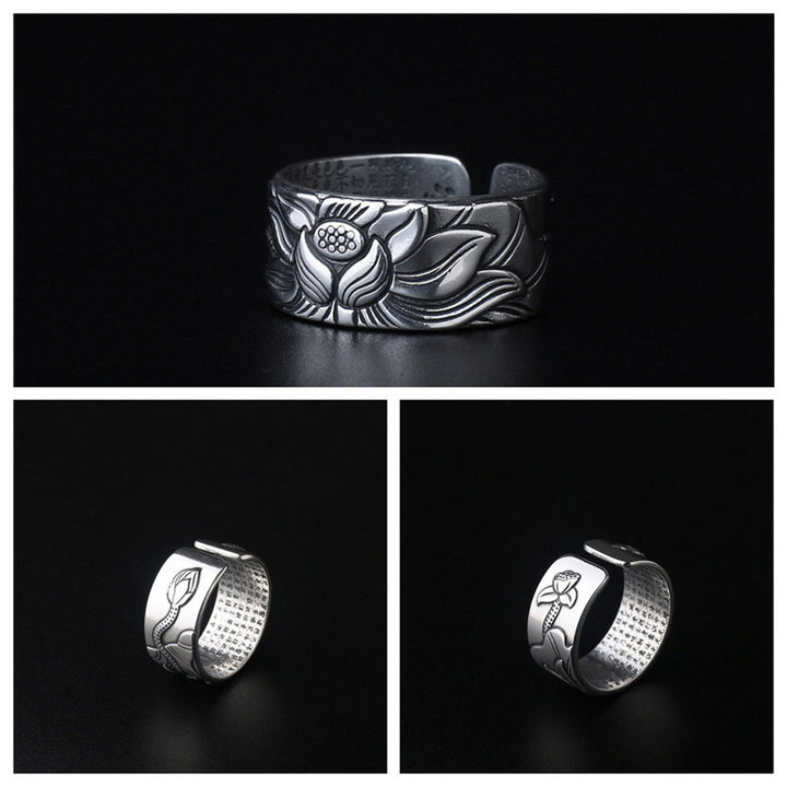 Buddha Stones Tibetan Lotus White Copper Enlightenment Ring - image 5