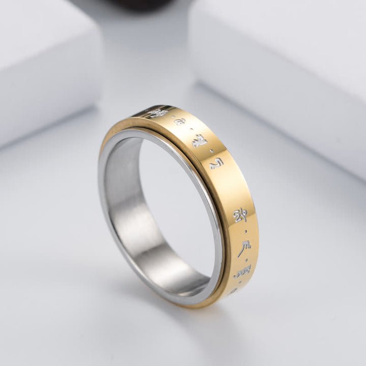 Buddha Stones Mantra Titanium Steel Balance Rotatable Ring - image 4