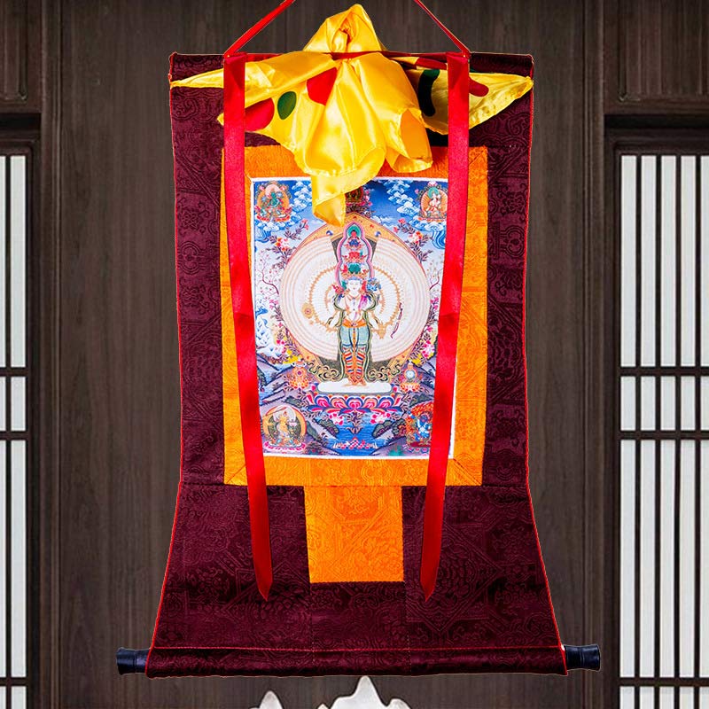 Buddha Stones Tibetan Thousand-handed Avalokitesvara Framed Thangka Blessing Decoration - image 8