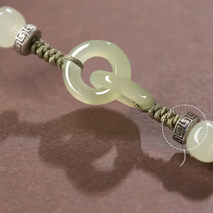 Buddha Stones Natural Hetian Jade Peace Buckle Luck Braided Bracelet - image 6