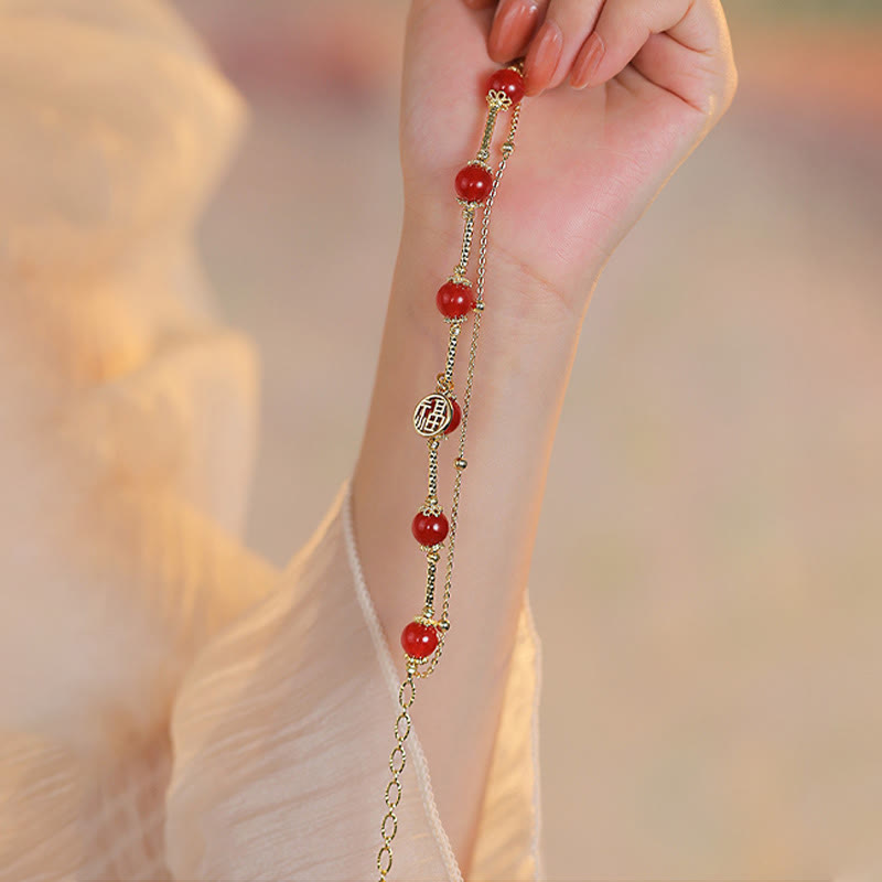 Buddha Stones Red Agate Fu Character Charm Self-acceptance Bracelet - image 8