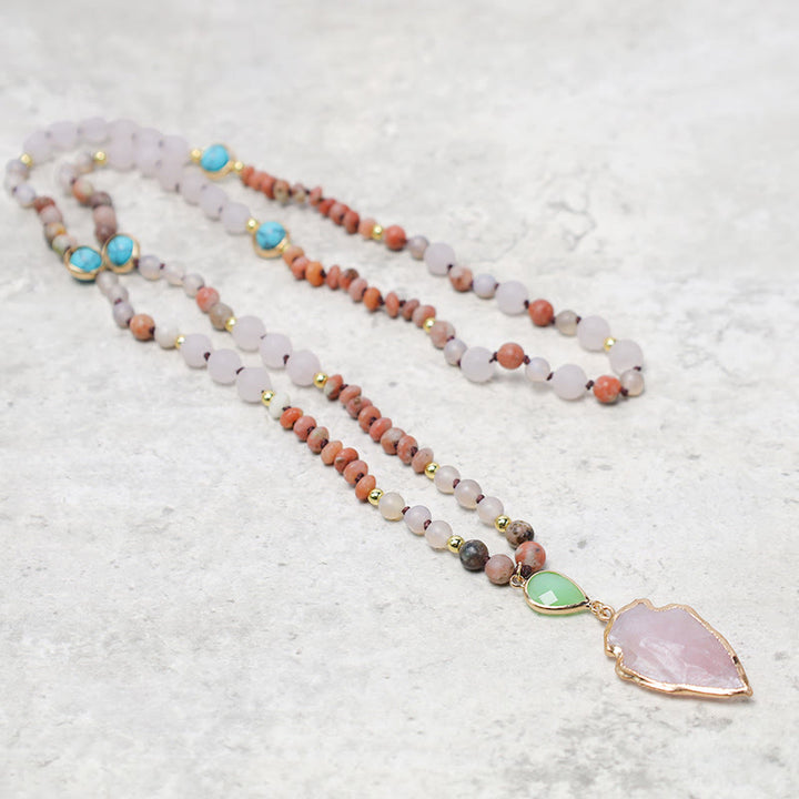 Natural Rose Quartz Crystal Stone Healing Arrowhead Necklace Pendant - image 1