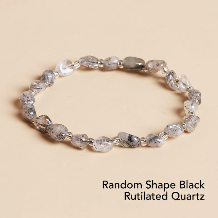 Buddha Stones Natural Irregular Shape Stone Crystal Meditation Balance Bracelet - Random Shape Black Rutilated Quartz - image 33
