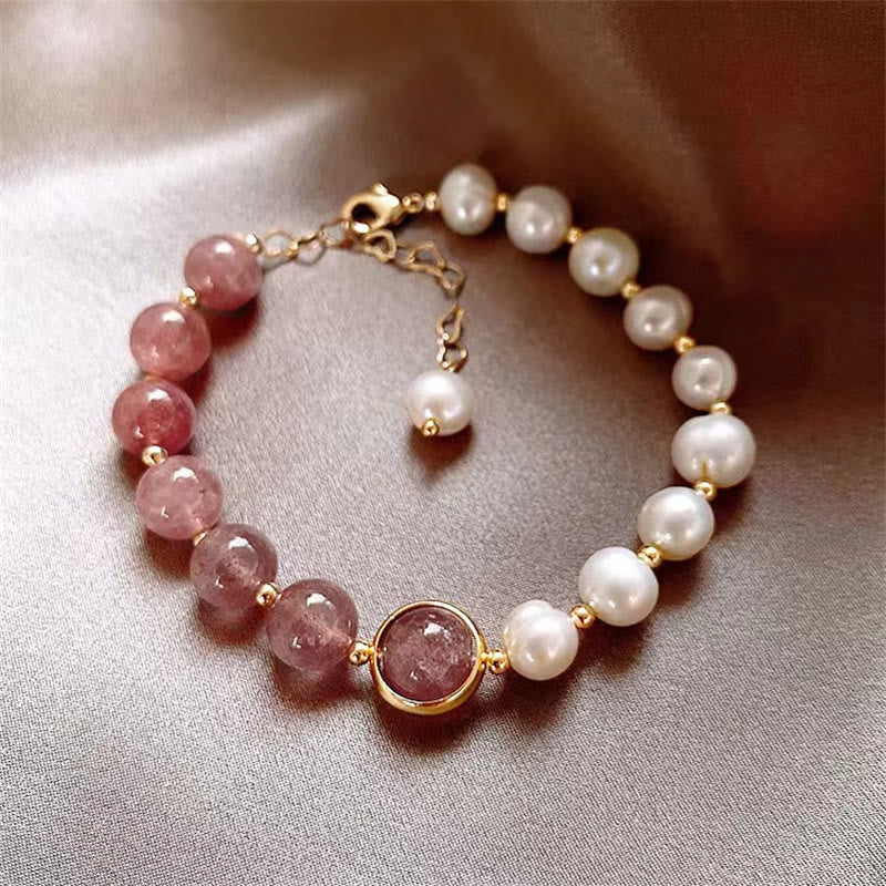 Buddha Stones Natural Strawberry Quartz Pearl Love Positive Chain Bracelet - Strawberry Quartz&Pearl - image 0