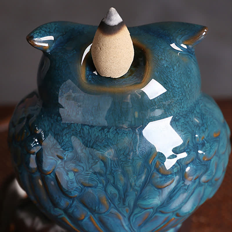 Buddha Stones Cute Owl Ceramic Backflow Smoke Fountain Meditation Healing Incense Burner Decoration - image 6