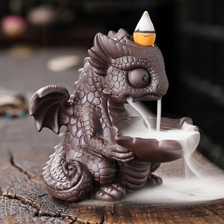 Lovely Dinosaur Purple Clay Backflow Smoke Fountain Healing Incense Burner Decoration - image 1