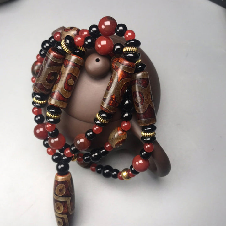 Buddha Stones Nine-Eye Dzi Bead Red Agate Wealth Health Necklace - image 3