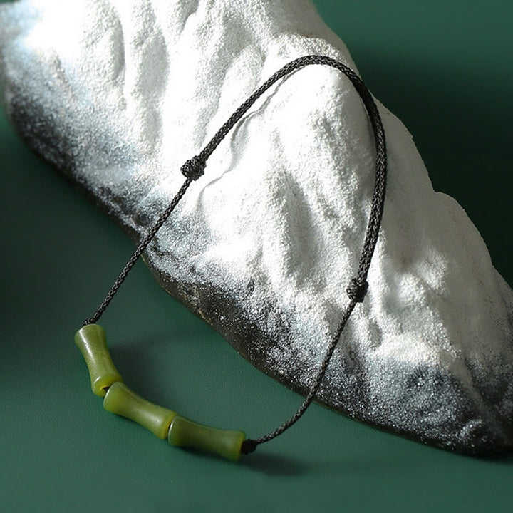 Buddha Stones Green Bamboo Jade Pattern Luck Abundance Bracelet - image 8