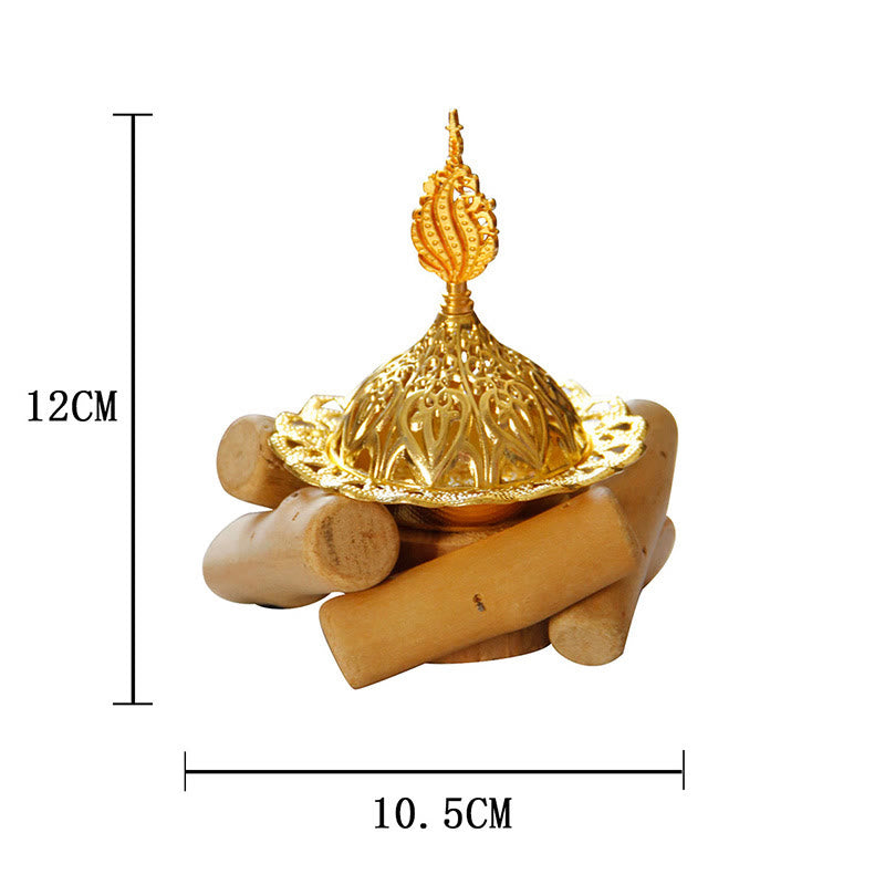 Gold Alloy Healing Mini Incense Burner With Wooden Coaster Home Decor - image 16