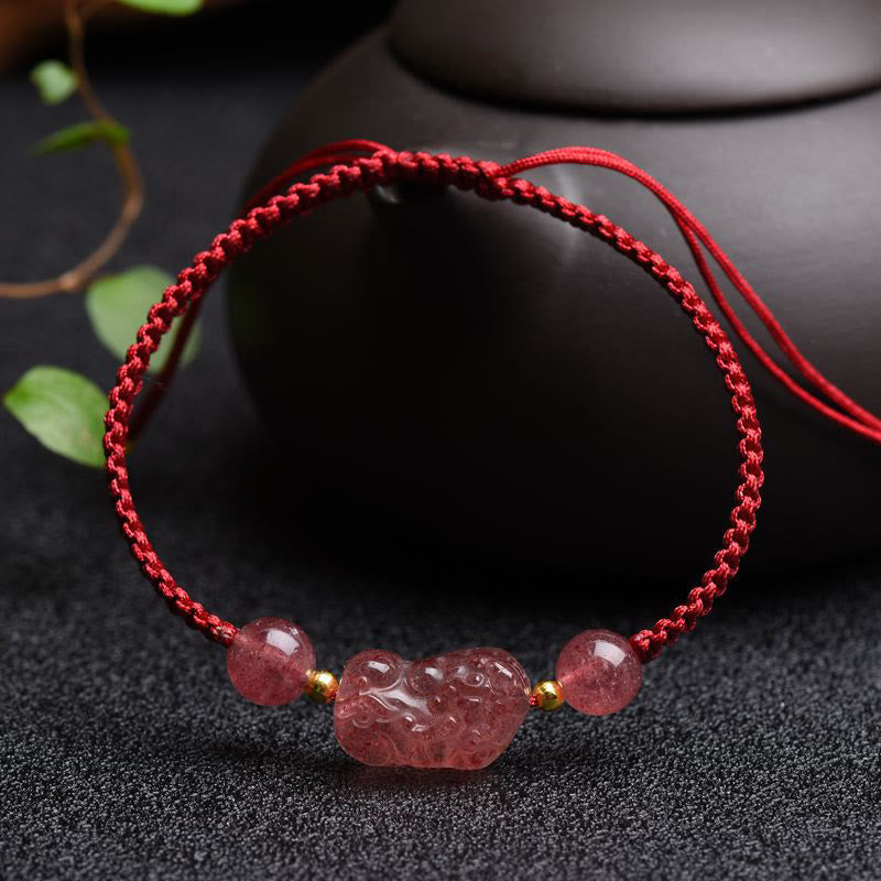 Buddha Stones Natural Strawberry Quartz PiXiu Lucky Red String Bracelet - image 2