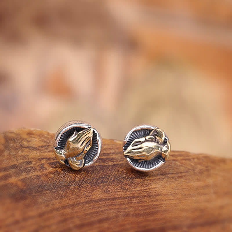 Buddha Stones 925 Sterling Silver Namaste Equality Stud Earrings - image 3