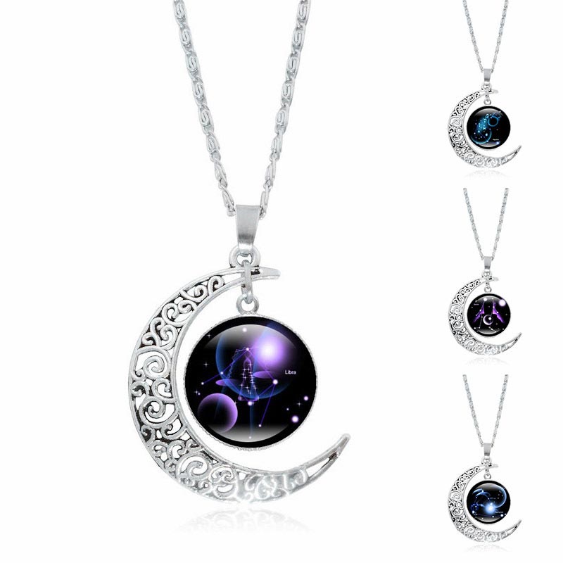 Buddha Stones 12 Constellations of the Zodiac Moon Protection Necklace Chain Pendant - image 1