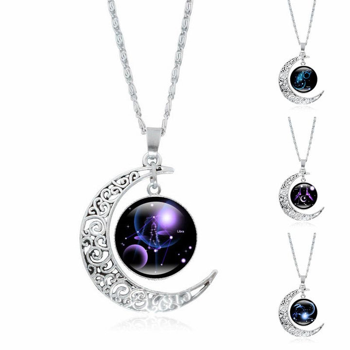 Buddha Stones 12 Constellations of the Zodiac Moon Protection Necklace Chain Pendant - image 1