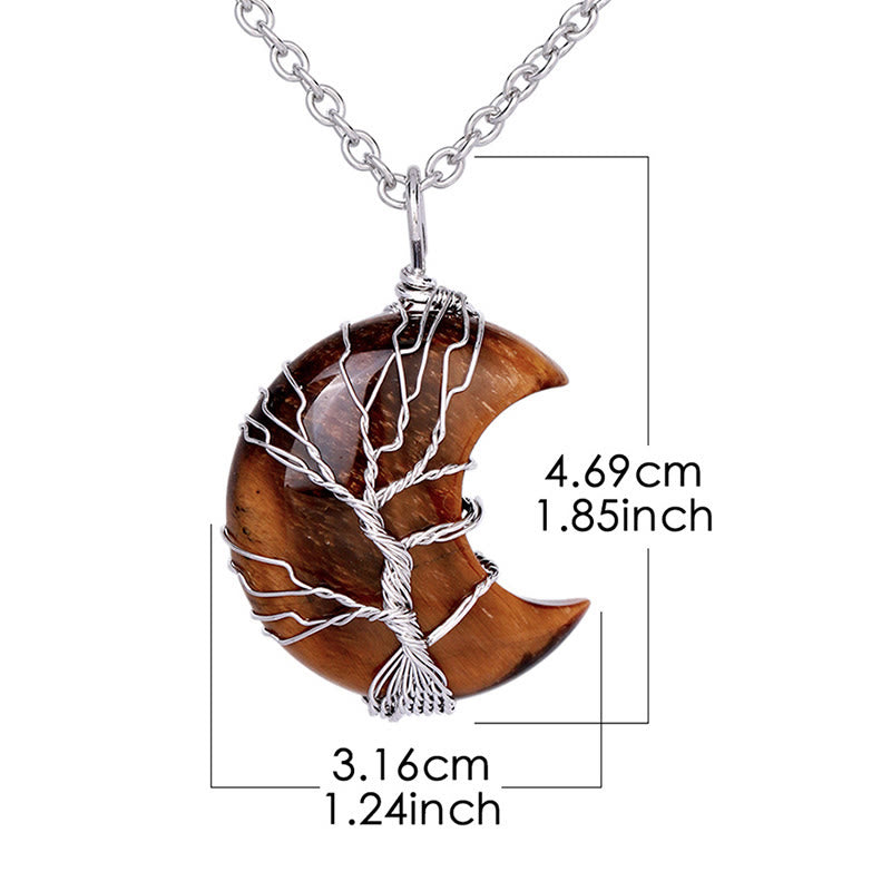 Buddha Stones Natural Quartz Crystal Moon Tree Of Life Healing Energy Necklace Pendant - image 16