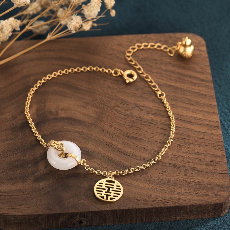 Buddha Stones White Jade Double Happiness Fortune Bracelet - White Jade - image 0