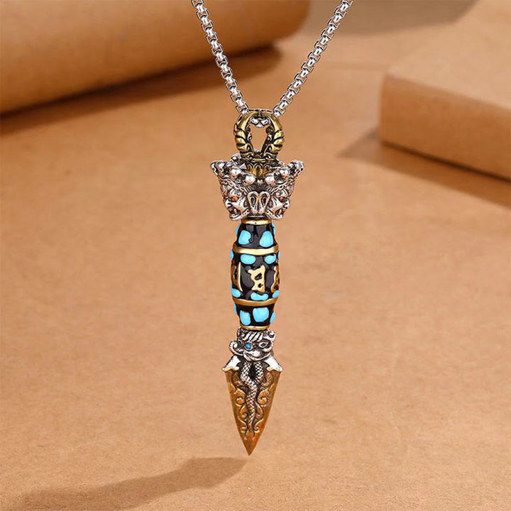 Buddha Stones Tibet Om Mani Padme Hum Dzi Bead Dorje Vajra Pattern Wealth Rotatable Necklace Pendant - image 1