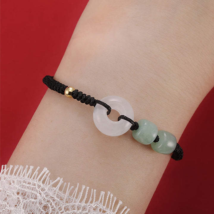 Buddha Stones 2Pcs Green Aventurine White Jade Peace Buckle Luck Braided Couple Bracelet - image 12