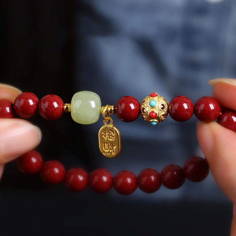 Buddha Stones Cinnabar Green Aventurine Fortune Protection Charm Bracelet - image 5