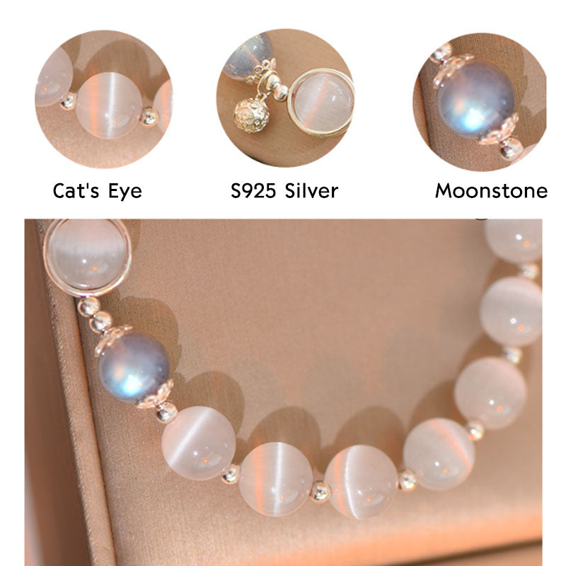 Buddha Stones 925 Sterling Silver Cat Eye Moonstone Love Support Bracelet - image 9