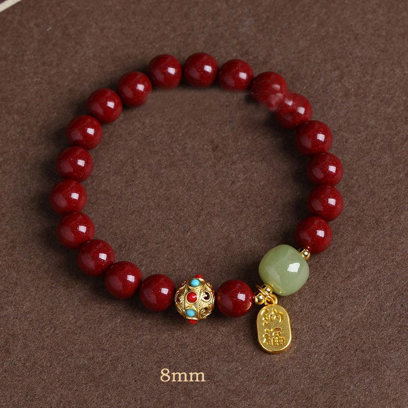 Buddha Stones Cinnabar Green Aventurine Fortune Protection Charm Bracelet - Purple Sand - 8mm - image 4