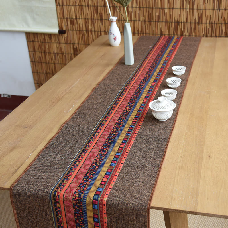 Buddha Stones Classic Chinese Style Lotus Koi Fish Flower Crane Calligraphy Enlightenment Cotton Linen Tassels Table Runner - image 9