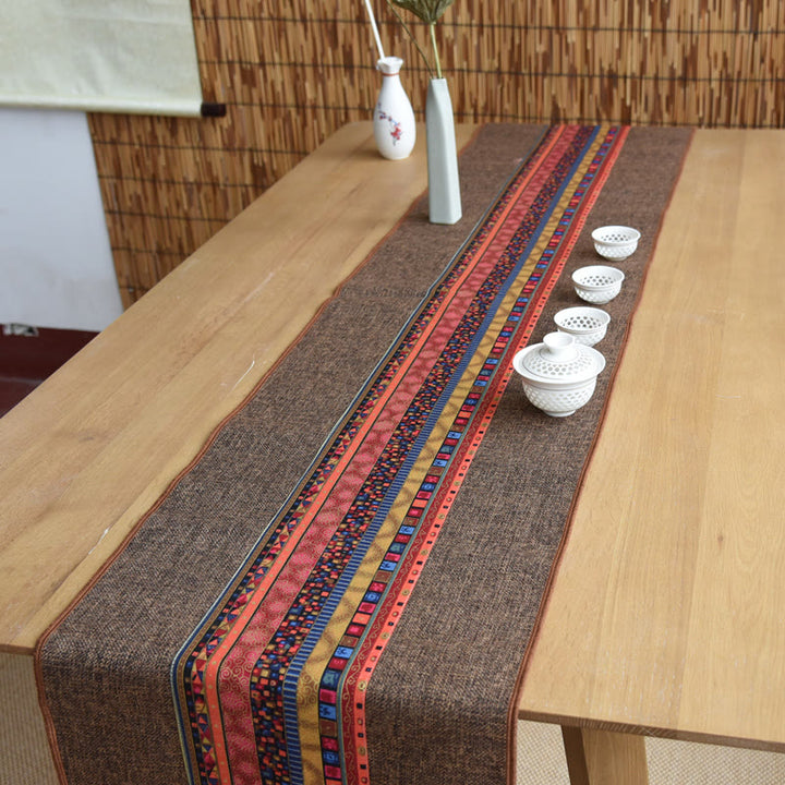 Buddha Stones Classic Chinese Style Lotus Koi Fish Flower Crane Calligraphy Enlightenment Cotton Linen Tassels Table Runner - image 9