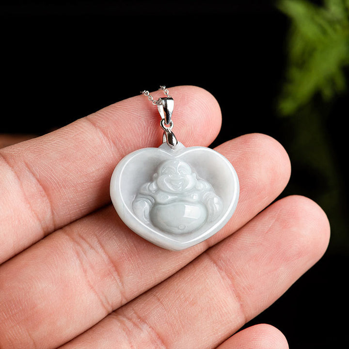 Buddha Stones Laughing Buddha White Jade Luck Blessing Titanium Steel Chain Necklace Pendant - image 4
