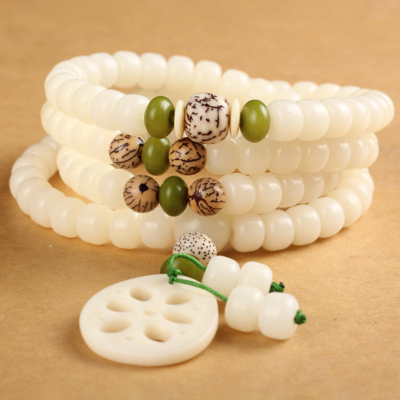 Buddha Stones White Bodhi Seed Mala 108 Beads Luck Bracelet - image 1