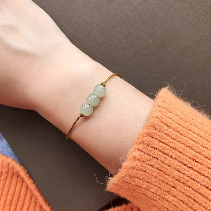 Buddha Stones Three Beads Jade Luck String Weave Bracelet - image 4