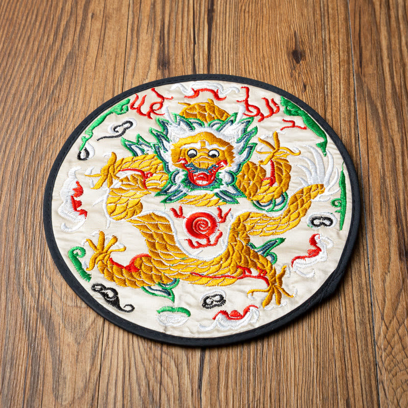 Buddha Stones Dragon Embroidery Cup Mat Pad Tea Cup Coaster Kung Fu Tea Mat - White Dragon - image 4