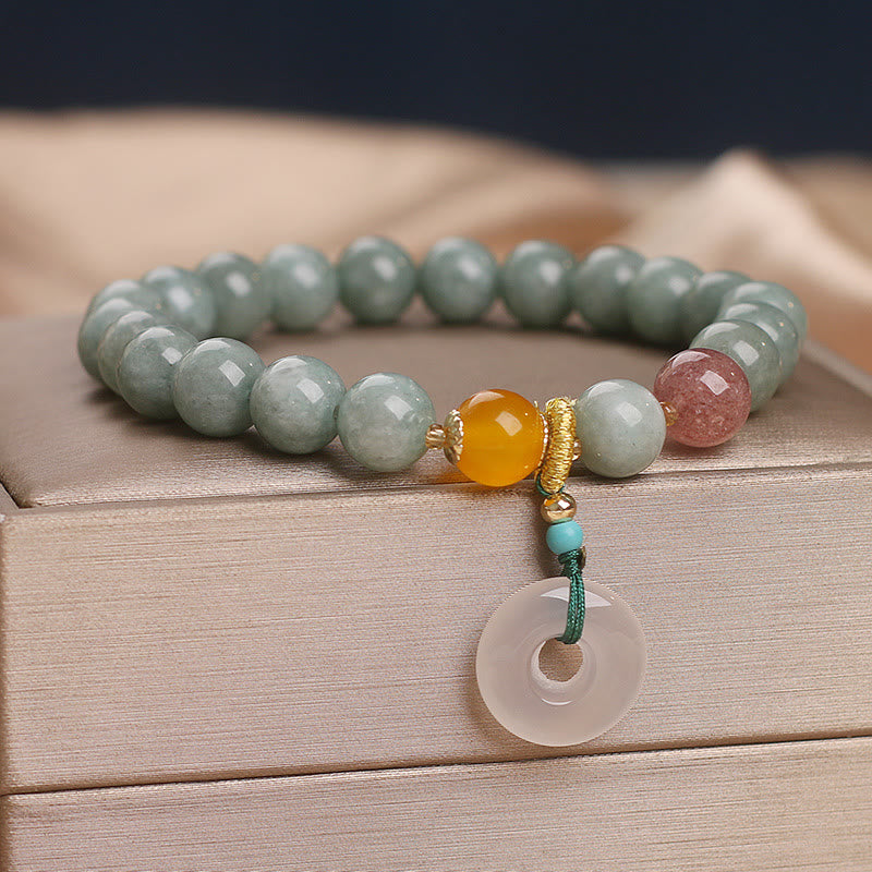 Buddha Stones Natural Jade Strawberry Quartz Bead Peace Buckle Prosperity Bracelet - image 2