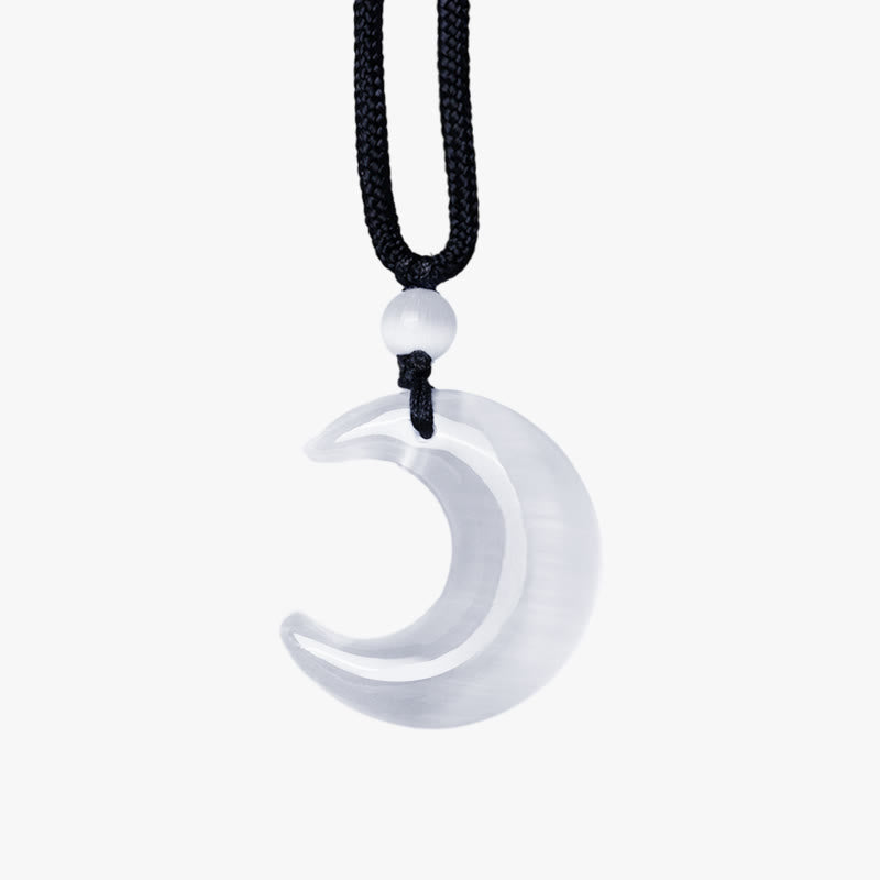 Buddha Stones Natural Silver Sheen Obsidian Selenite Crystal Crescent Moon Yin Yang Couple Protection Necklace Pendant - image 14