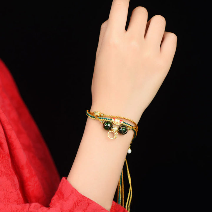 Buddha Stones Tibetan Handmade Rope Liuli Glass Bead Braided Multilayered Healing Bracelet - image 7