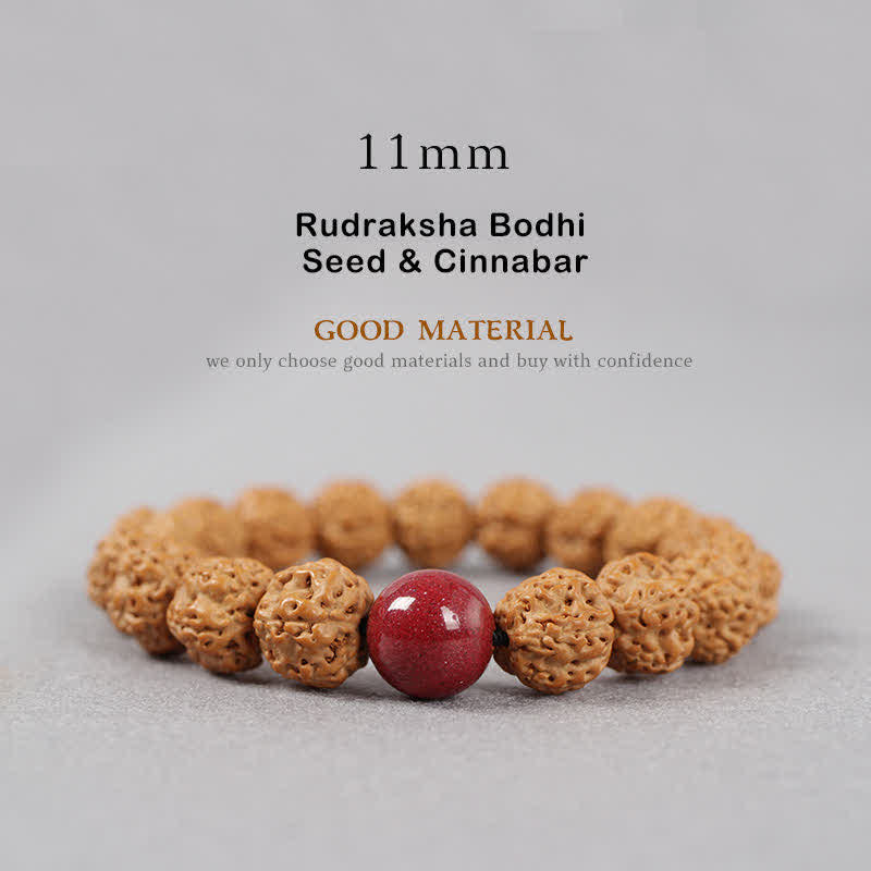 Buddha Stones Tibet Rudraksha Bodhi Seed Dzi Bead Amber Turquoise Wealth Bracelet - 11mm - Rudraksha Bodhi Seed & Cinnabar - image 21