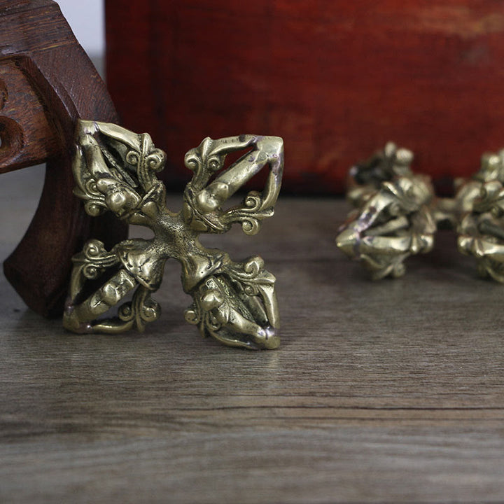 Nepal Handmade 5 Prong Double Dorje Copper Strength Vajra - image 2