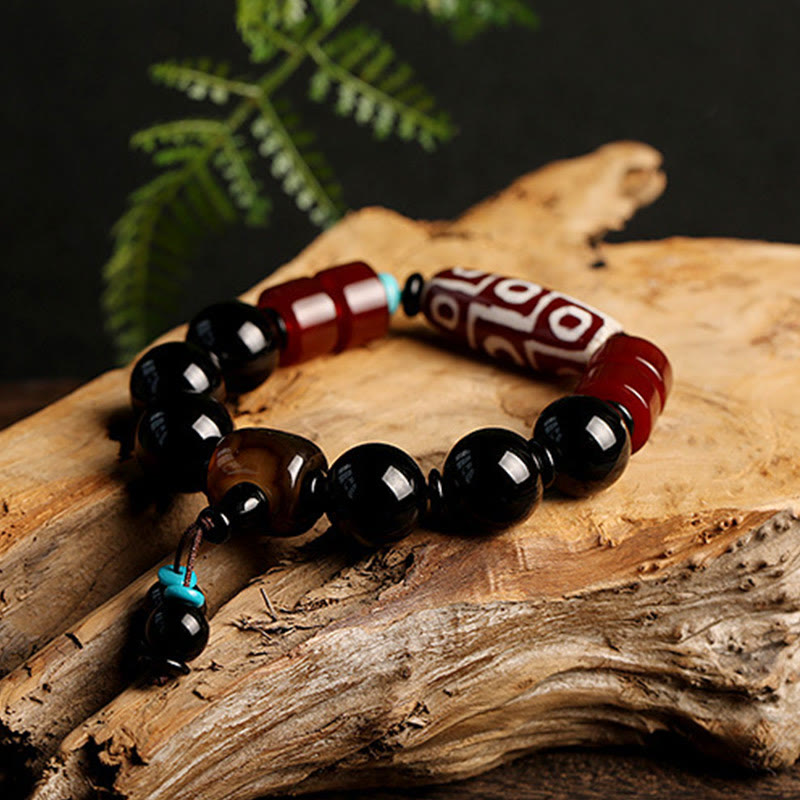 Buddha Stones Tibetan Nine-Eye Dzi Bead Black Onyx Wealth Protection Bracelet - image 5