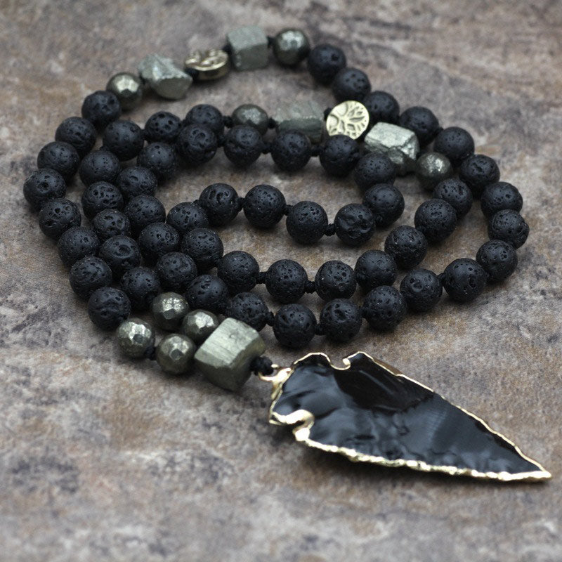 Buddha Stones Natural Lava Rock Yoga Meditation Necklace Arrow Pendant - image 5